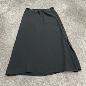 Siasia Vintage Midi Maxi A-Line Skirt Womens 6 Black Elastic Waist Side Slit